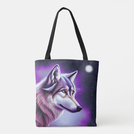 Nachtelijke Mystical Wolf Canvas tas (Achterkant)