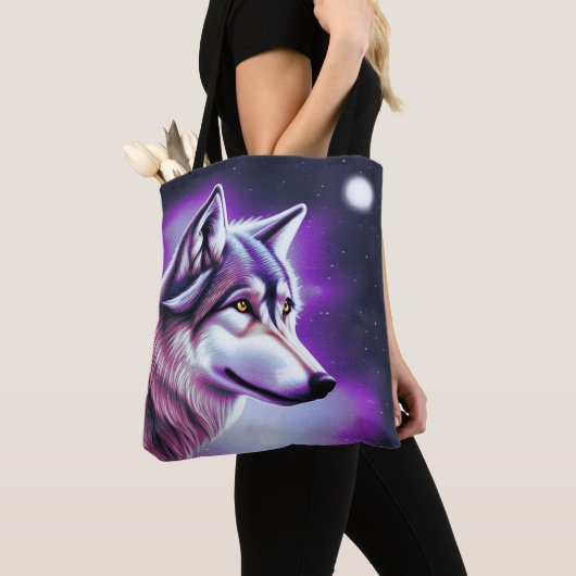 Nachtelijke Mystical Wolf Canvas tas (Dichtbij)