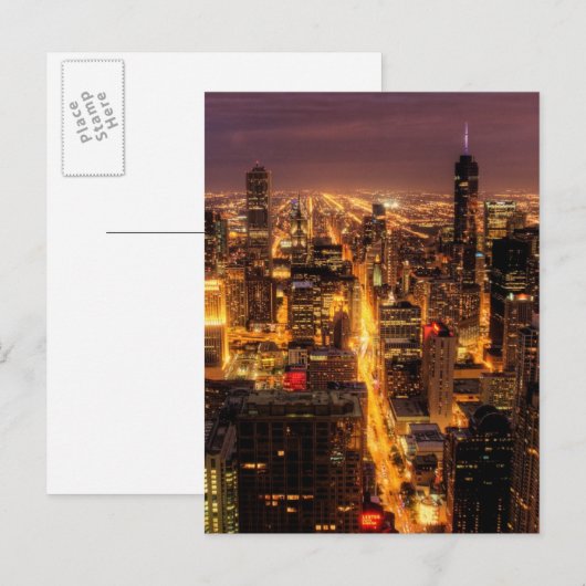 Nachtelijke omgeving van Chicago Briefkaart (Voorkant / Achterkant)
