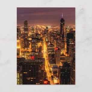 Nachtelijke omgeving van Chicago Briefkaart