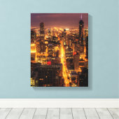 Nachtelijke omgeving van Chicago Canvas Afdruk (Insitu (Houten vloer))