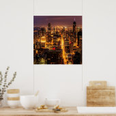 Nachtelijke omgeving van Chicago Poster (Keuken)