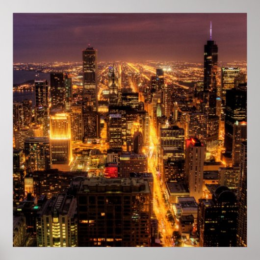 Nachtelijke omgeving van Chicago Poster (Voorkant)