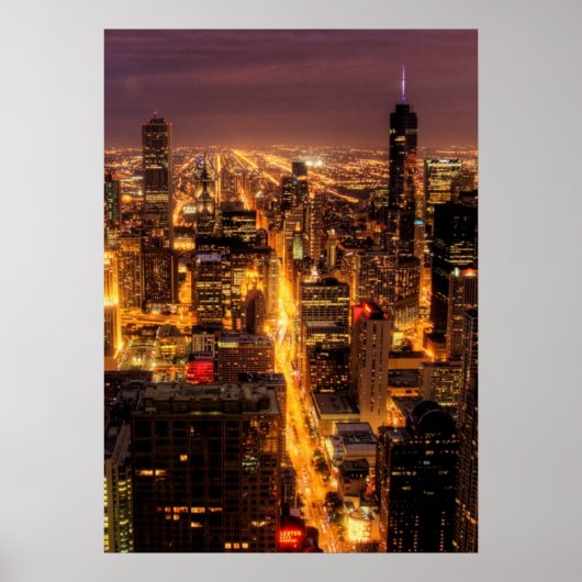 Nachtelijke omgeving van Chicago Poster (Voorkant)