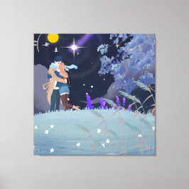 Nachtelijke omhelzing canvas afdruk