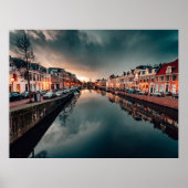 Nachtelijke scène in leeuwarden poster (Voorkant)