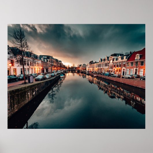 Nachtelijke scène in leeuwarden poster (Voorkant)