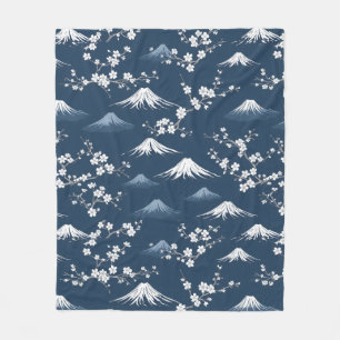 Nachtelijke scène met Mount Fuji en kersenbloesem Fleece Deken