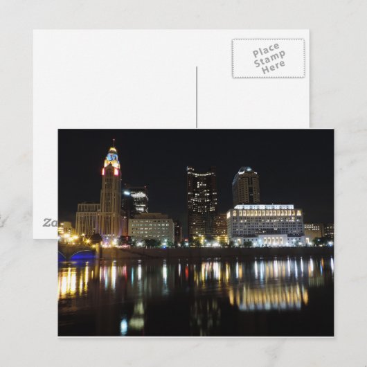 Nachtelijke skyline in het centrum van Columbus Briefkaart (Voorkant / Achterkant)