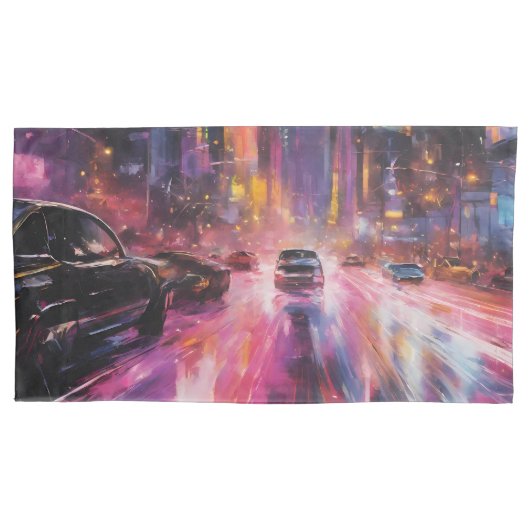 Nachtelijke snelweg in het levendige stadsbeeld kussensloop (Voorkant-Links)