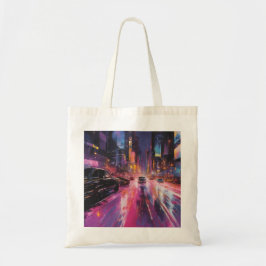Nachtelijke snelweg in het levendige stadsbeeld tote bag