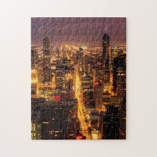 Nachtelijke stad Chicago Legpuzzel (Verticaal)