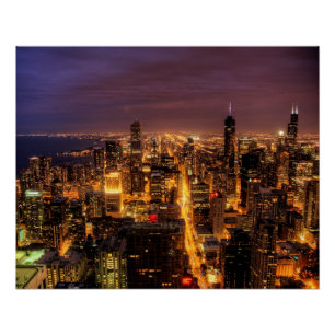 Nachtelijke stad Chicago Poster