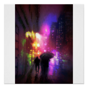 NACHTELIJKE STAD REGEN PRINT PERFECT POSTER