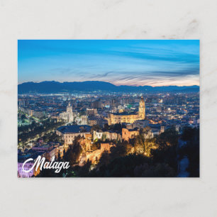 Nachtelijke uitzicht van de kathedraal van Malaga Briefkaart