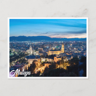 Nachtelijke uitzicht van de kathedraal van Malaga Briefkaart