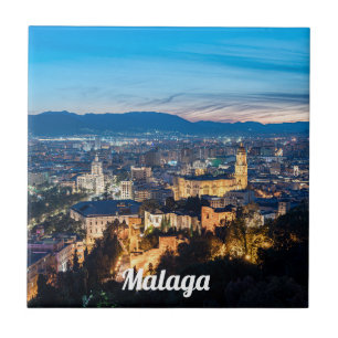 Nachtelijke uitzicht van de kathedraal van Malaga  Tegeltje