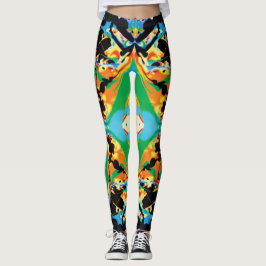 Nachtelijke vlinders geel, blauw, zwarte splatter leggings
