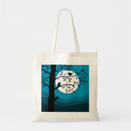 Nachtelijke volle maan met vogels tote bag