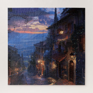 Nachtelijke wandeling in het Italiaanse dorp Legpuzzel