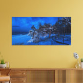 Nachtelijke winterscène met sneeuw bedekte sinnen canvas afdruk (Insitu (Woonkamer))