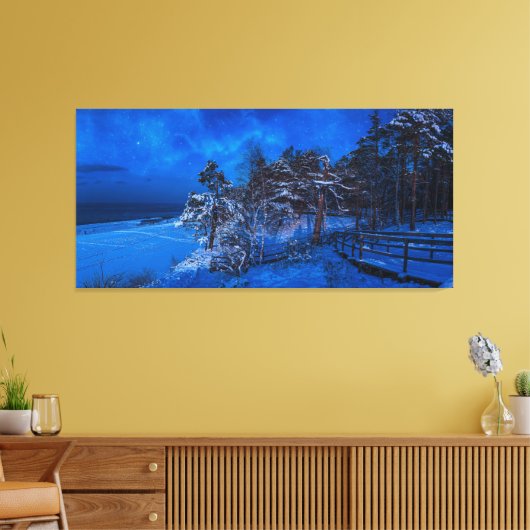 Nachtelijke winterscène met sneeuw bedekte sinnen canvas afdruk (Insitu (Woonkamer))