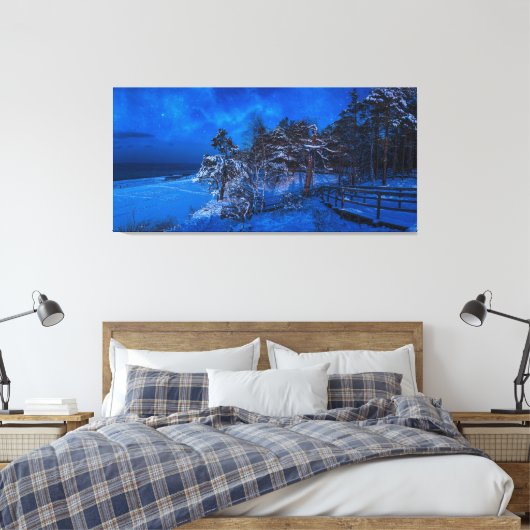 Nachtelijke winterscène met sneeuw bedekte sinnen canvas afdruk (Insitu (Slaapkamer))