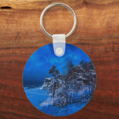 Nachtelijke winterscène met sneeuw bedekte sinnen sleutelhanger (Voorkant)
