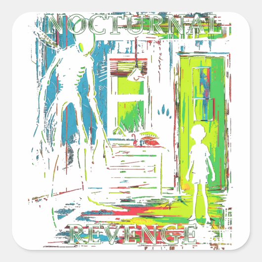 Nachtelijke wraak buitenaardse ontvoering vierkante sticker (Voorkant)