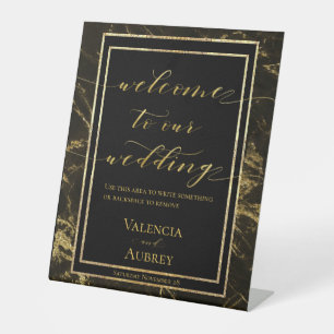 Nachten in graniet & goud Welkom op onze bruiloft Reclamebord Met Voetstuk