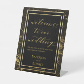 Nachten in graniet & goud Welkom op onze bruiloft Reclamebord Met Voetstuk (Voorkant)