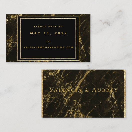 Nachten in graniet & gouden bruiloft online RSVP-k Visitekaartje (Voorkant / Achterkant)