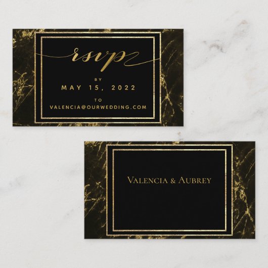 Nachten in graniet & gouden bruiloft online RSVP-k Visitekaartje (Voorkant / Achterkant)
