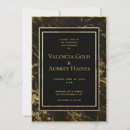 Nachten in Granite & Gold Wedding Invitation Suite Kaart