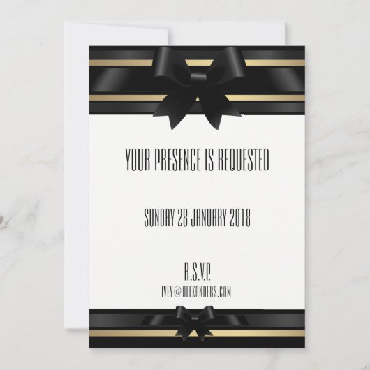 Nachten in zwart satijn en goud formele uitnodigin kaart (Voorkant)