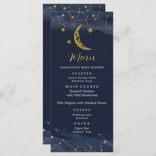 Nachthemel boven het menu Baby shower (Voorkant / Achterkant)