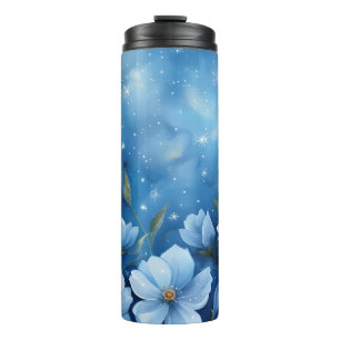 Nachthemel met sterren en bloemen Digitale kunst Thermosbeker