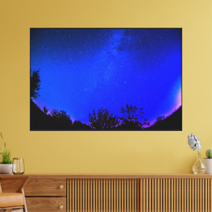 Nachthemel met sterren in matte zwarte houten lijs canvas afdruk