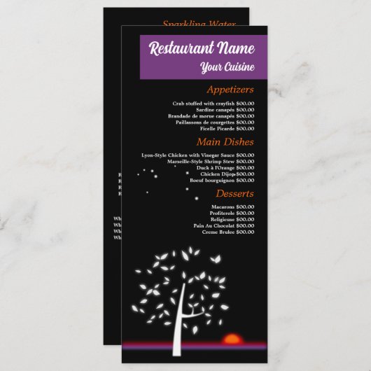 Nachthemel Zon, Restaurant Slimline Menu (Voorkant / Achterkant)