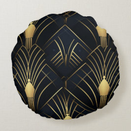 Nachthoek - Goud en Zwart Art Deco Rond Kussen
