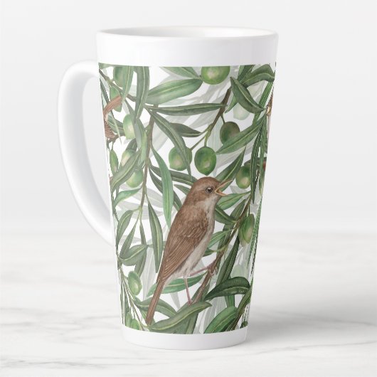 Nachtingales in de olijfboom latte mok (Linkerhoek)