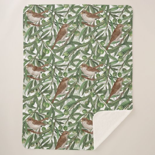 Nachtingales in de olijfboom sherpa deken (Voorkant)