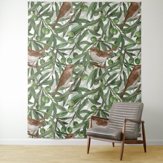 Nachtingales in de olijfboom wandkleed (In situ)