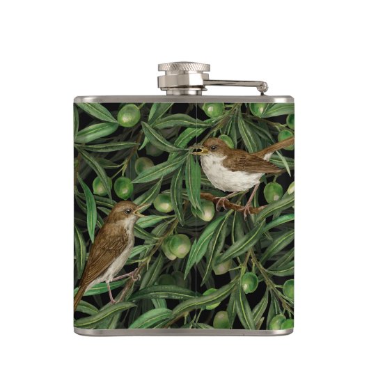 Nachtingales van de olijfboom 3 heupfles (Achterkant)