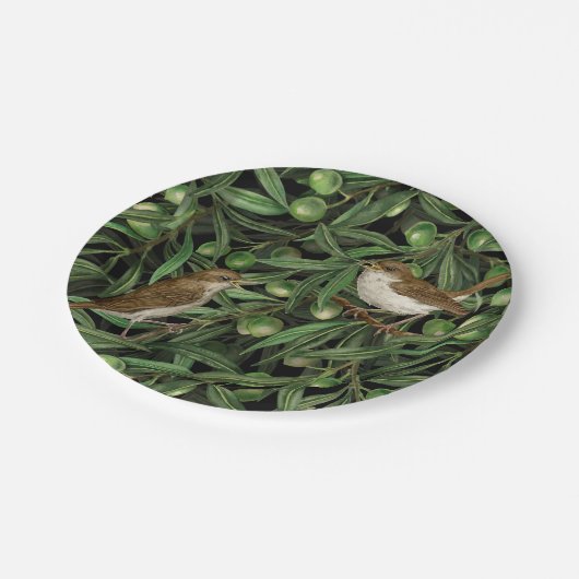 Nachtingales van de olijfboom 3 papieren bordje (Gekanteld)