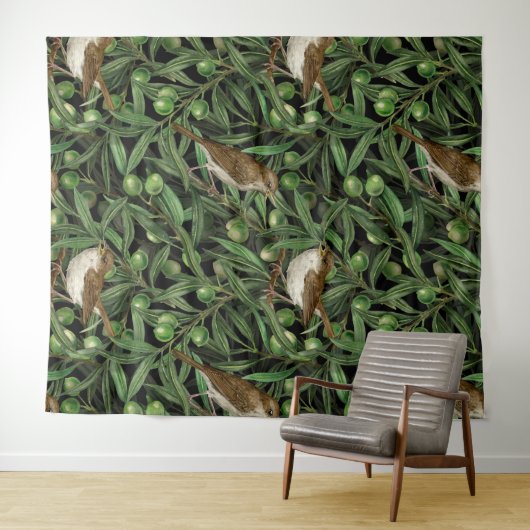 Nachtingales van de olijfboom 3 wandkleed (In Situ (horizontaal))