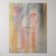 Nachtjes rode maan Waterverf afdrukken