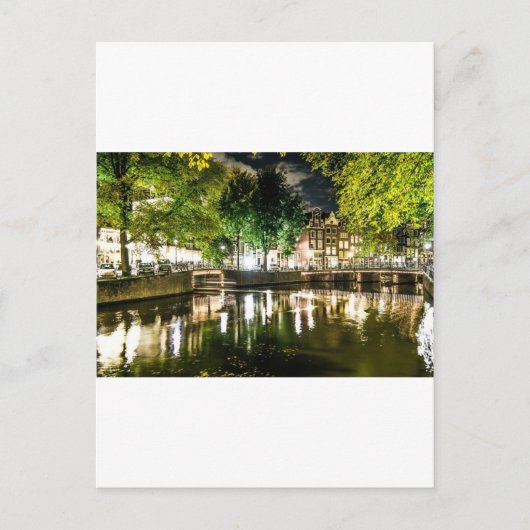 nachtkanaal in Amsterdam, Nederland Briefkaart (Voorkant)