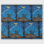 Nachtkat op de weg cadeaupapier (Vlak)