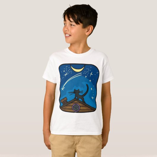 Nachtkat op de weg t-shirt (Voorkant volledig)